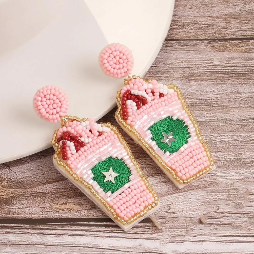 ❤️❤️ FREE Coffee Beaded Shimmer Hipster Pearl Faux Star Drop Chic Glam Earrings